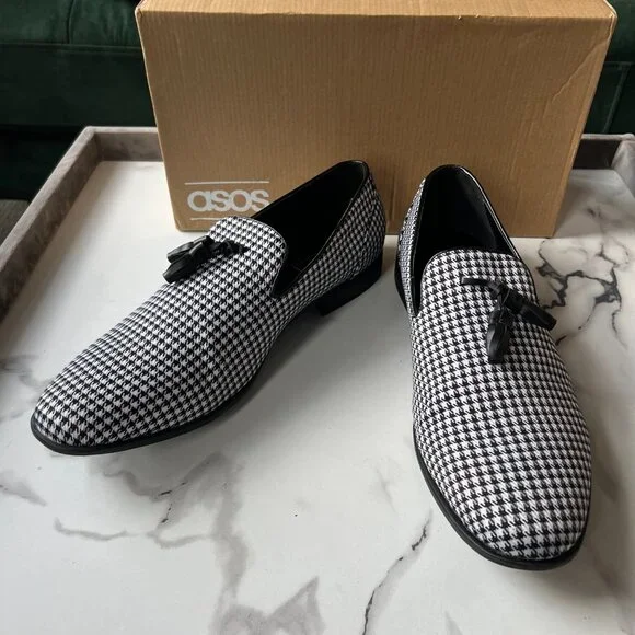 ASOS Houndstooth White Black Dress Loafers Size 11 - Picture 4 of 8